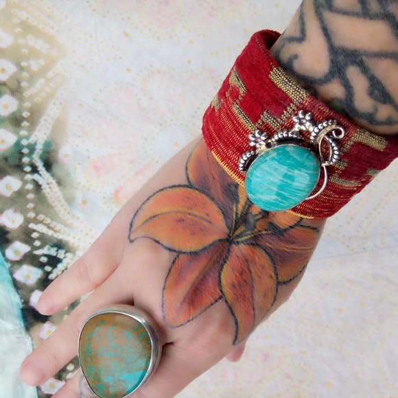 ❤ Artisan Amazonite Gemstone Kilim Cuff Bracelet, Real Silver! - Picture 4 of 13